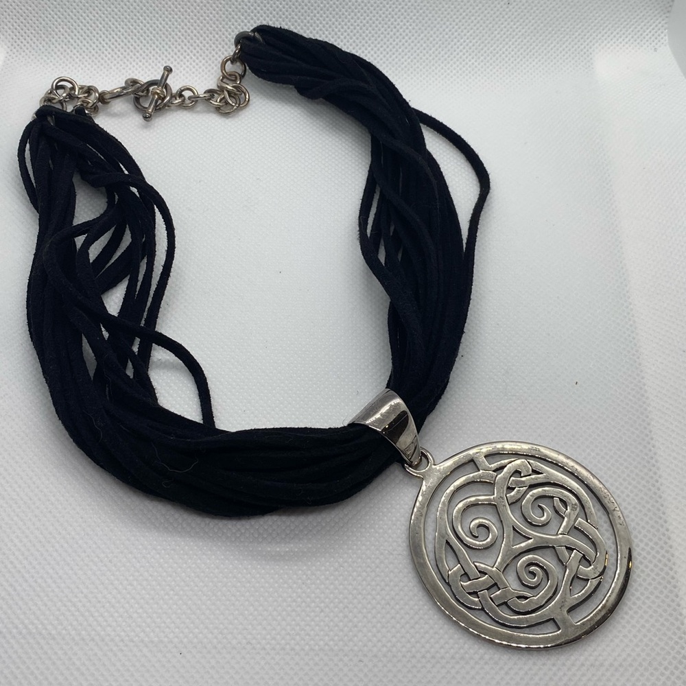 Sterling Silver Celtic Silpada Necklace Multi Strand Leather/Suede